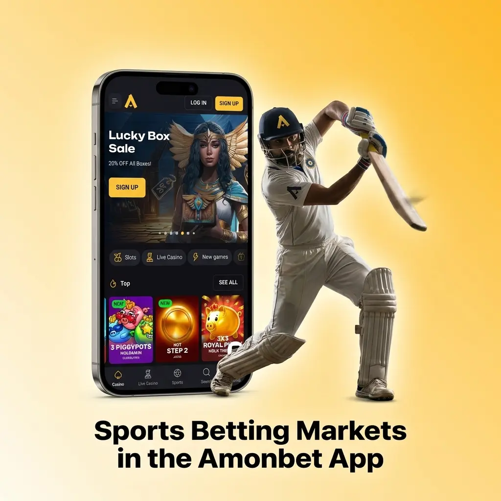 Amonbet app sports betting markets showing football, tennis, basketball, cricket, rugby, boxing, horse racing, golf and eSports options